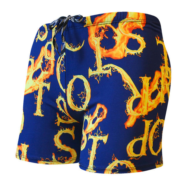 Men's Flame Letter Print Swim Trunks