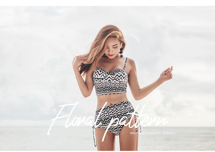 Aztec Print High-Waist Bikini Set with Cover-Up