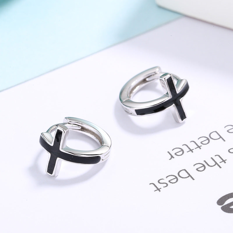 Silver Cross Hoop Earrings for Men and Women
