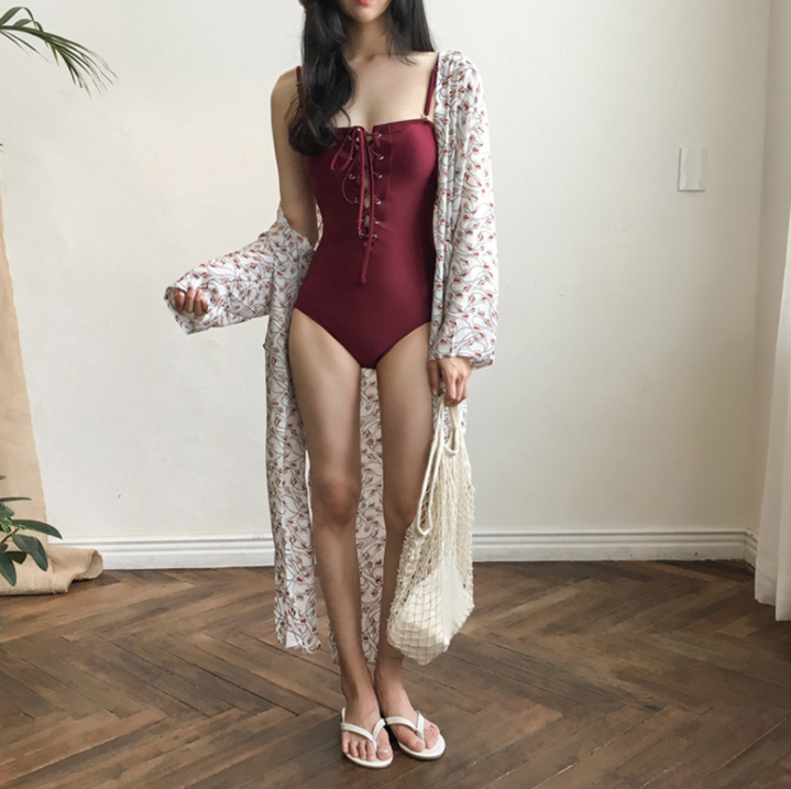 Lace-Up Front One-Piece Swimsuit
