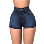Women's Blue Slim Fit Denim Shorts for Beach & Events