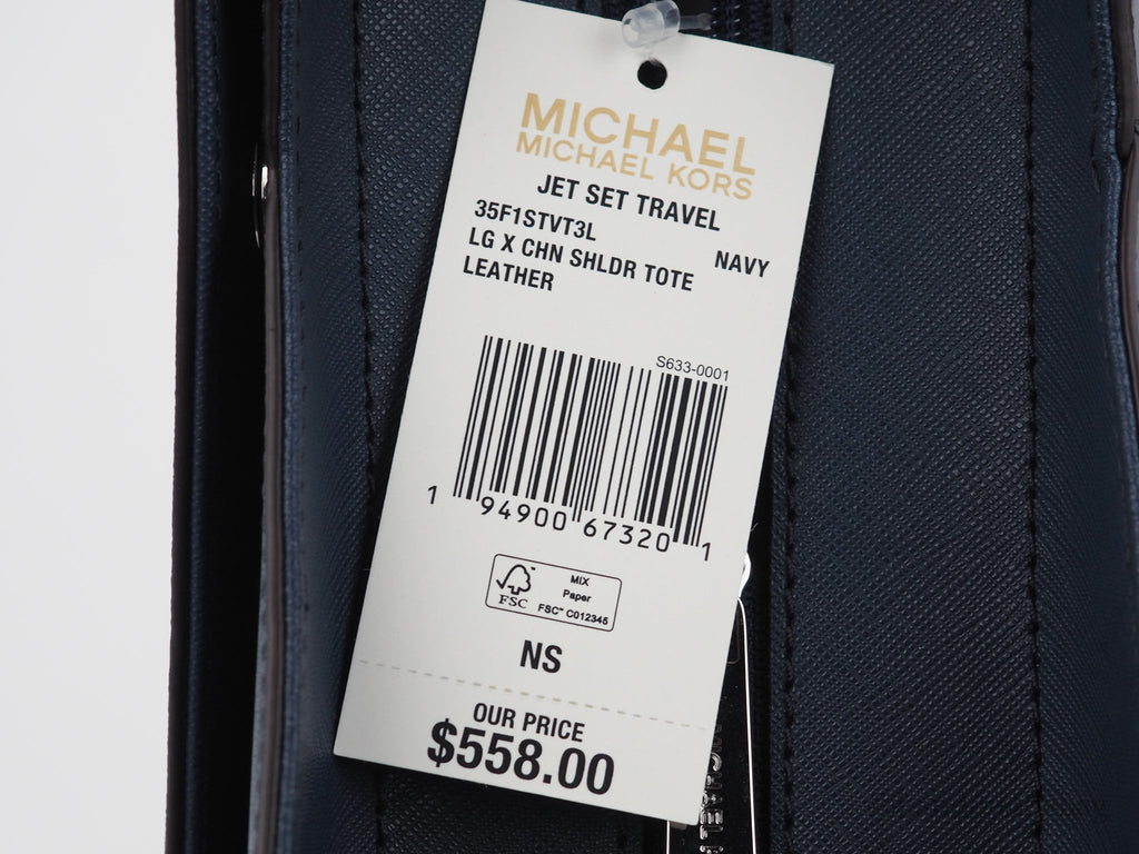 Michael Kors Jet Set Large Navy Saffiano X Cross Chain Shoulder Tote Hand Bag