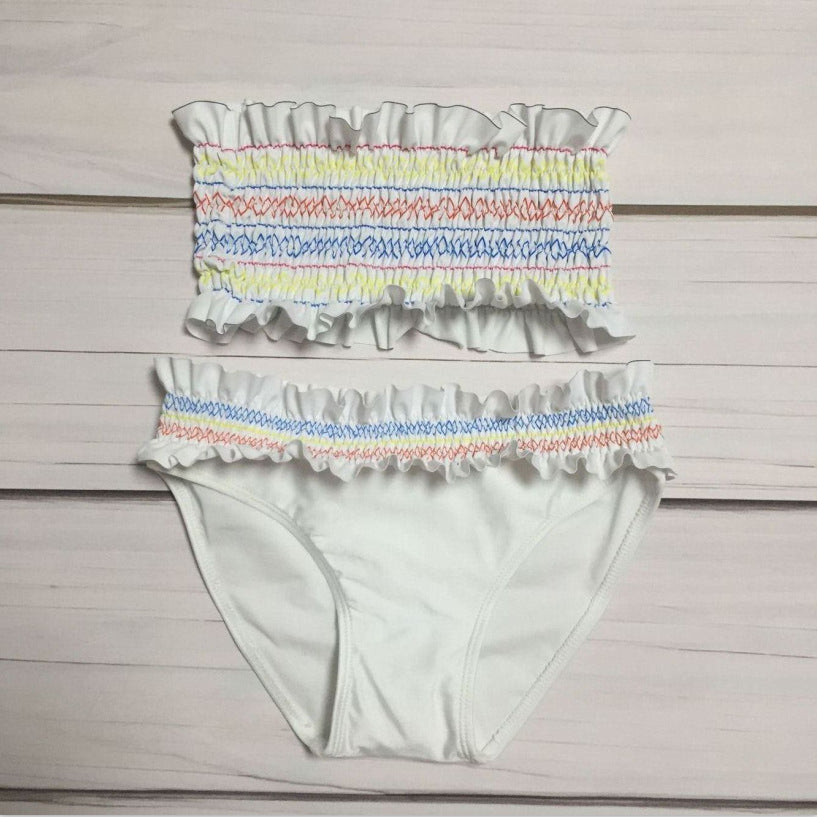 Smocked Ruffle Bandeau Bikini Set