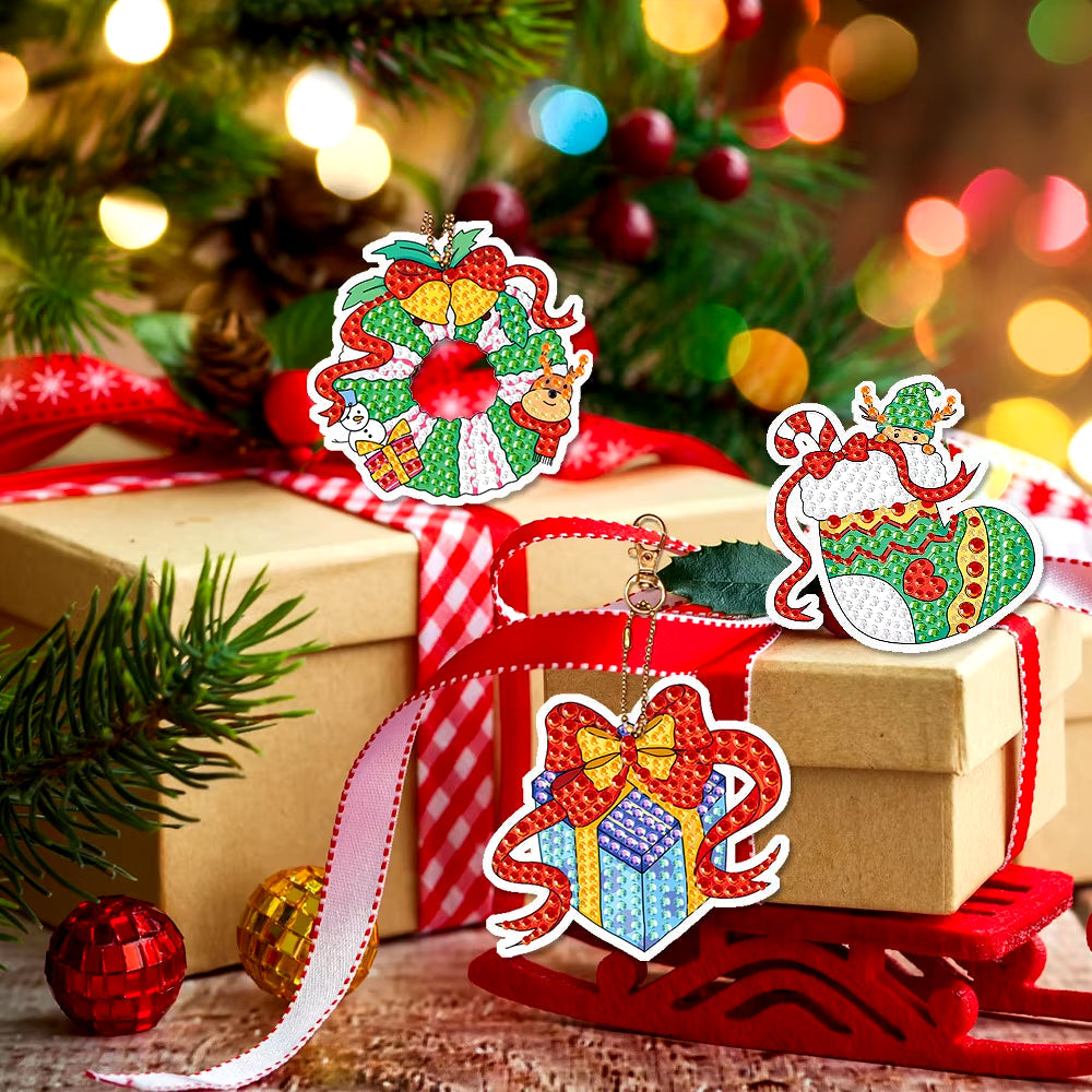 Christmas Diamond Painting Keychain 5D DIY Hanging Art Kits Ornaments for Kids Christmas Crafts Family Decor | Accessory