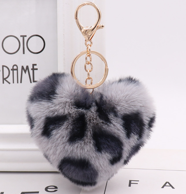 Leopard Print Plush Heart Keychain | Accessory