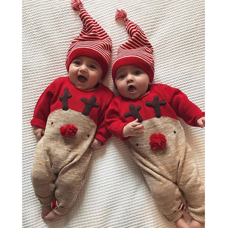 Baby Romper with Hat, Christmas Reindeer Bodysuit