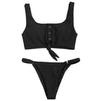 Ribbed Button-Front Tank Bikini Set