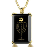 Men's Star of David Necklace Menorah Pendant Psalm 67 Inscribed on Onyx | Jewelry
