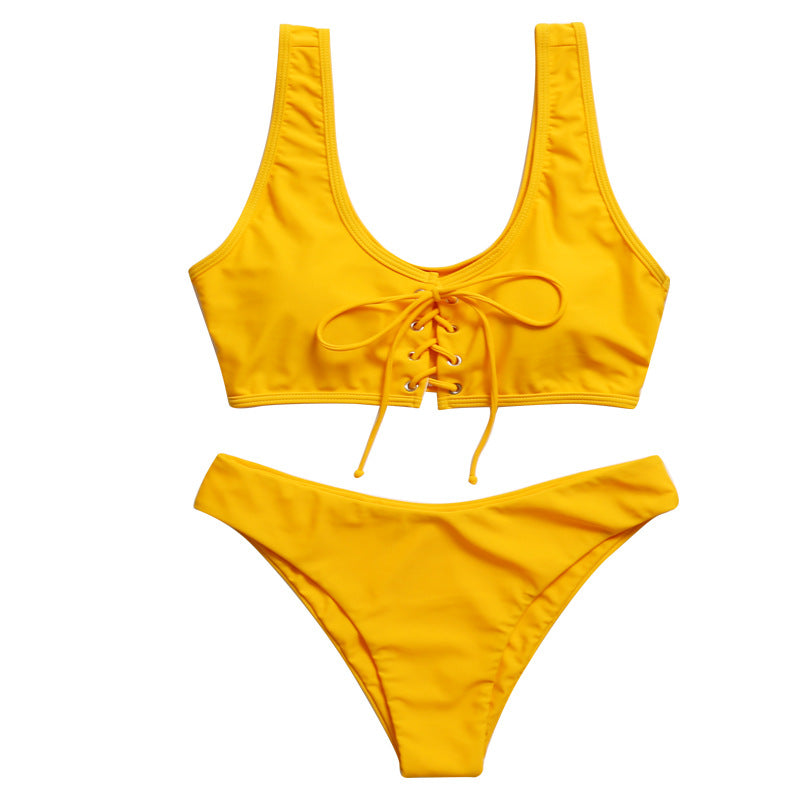 Lace-Up Scoop-Neck Bikini Set