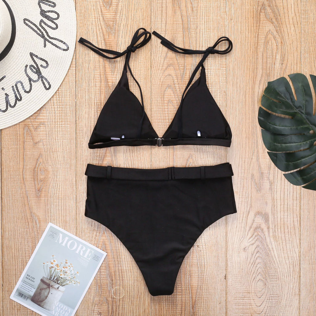 White Belted High-Waisted Bikini Set