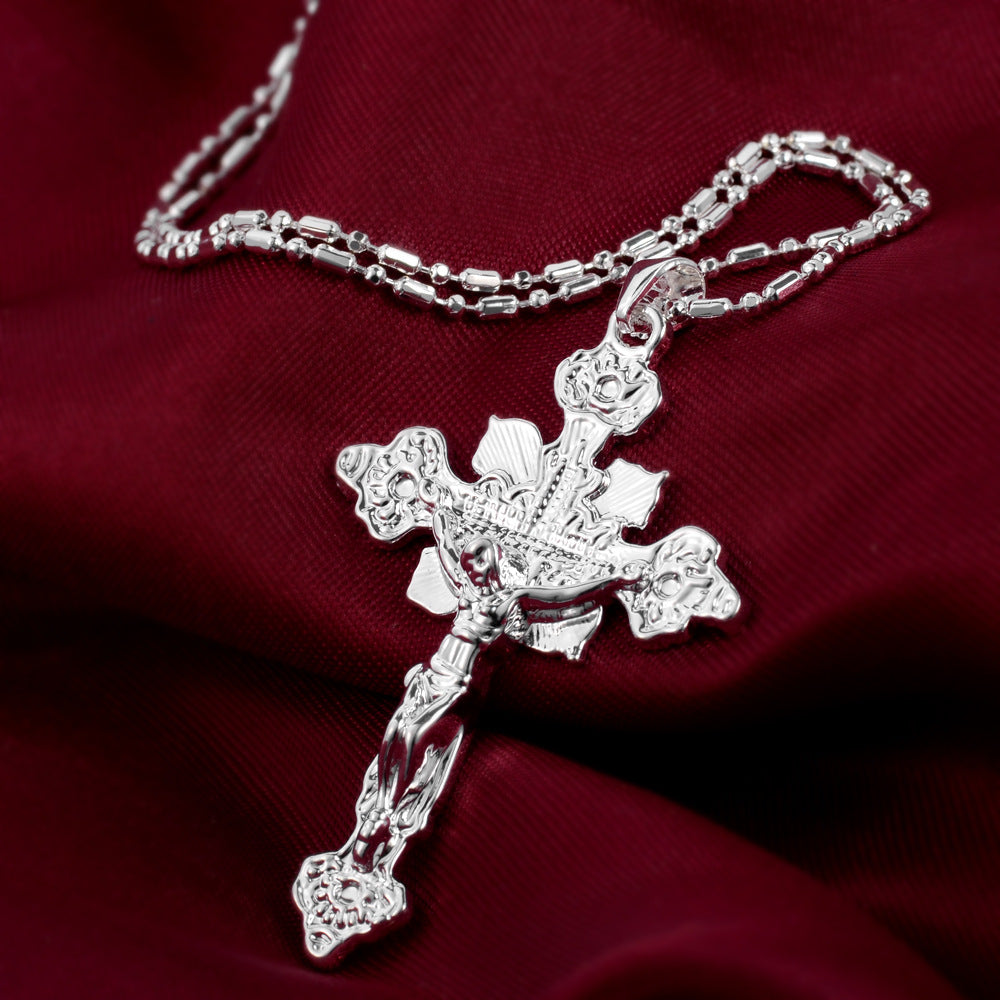Fashion 925 Jesus Cross Pendant Necklace for Sweaters | Christian Jewelry