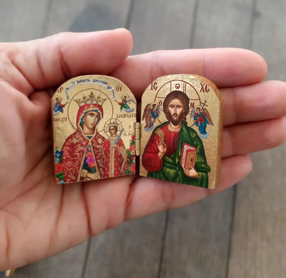 Wooden Christ & Virgin Icon Diptych | Christian Home Decor