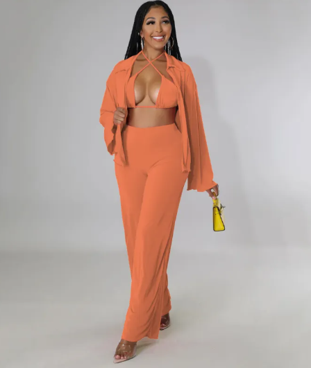 Bikini Top, Pants and Cardigan Set