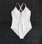 Hot Pink Lace-Up Front One-Piece Swimsuit