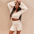 2020 Women's Plush V-Neck Crop Sweater & Shorts Set