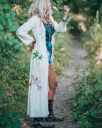 Embroidered Long Sleeve Sun Protection Beach Cover-Up