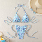 Cherry Print Triangle String Bikini Set