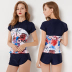 Floral Short-Sleeve Swim Top and Shorts Set