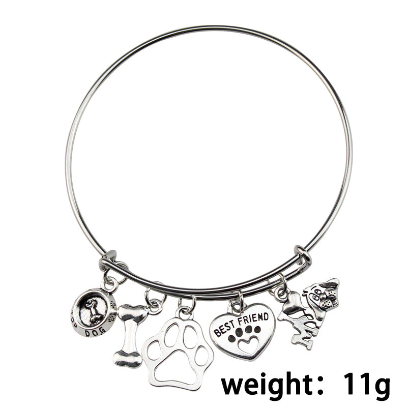 Mini I Love My Dog Bracelet with Paw Print Design