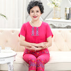 Cotton Linen Short Sleeve Set for Elderly Sleepwear