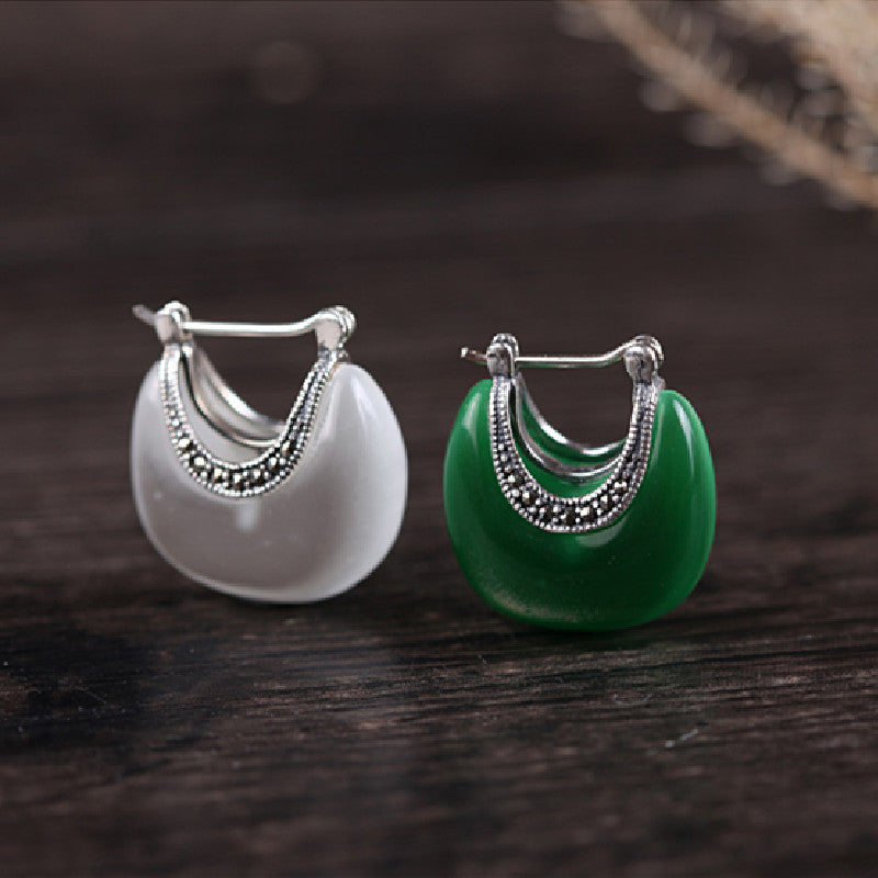 Silver Vintage Cat's Eye Stone Earrings (Gift)