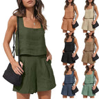 Women's Casual Cotton-Linen Two-Piece Set with Shorts