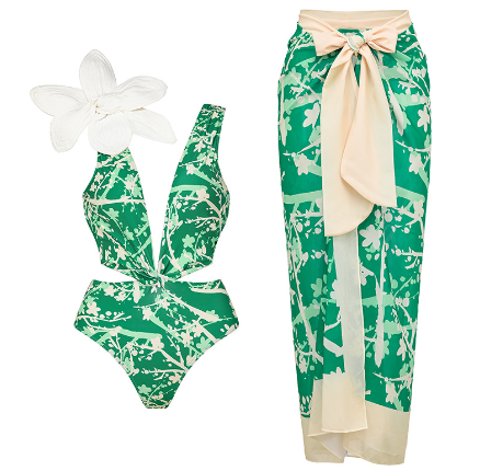 Floral One-Piece Swimsuit with Sarong Wrap