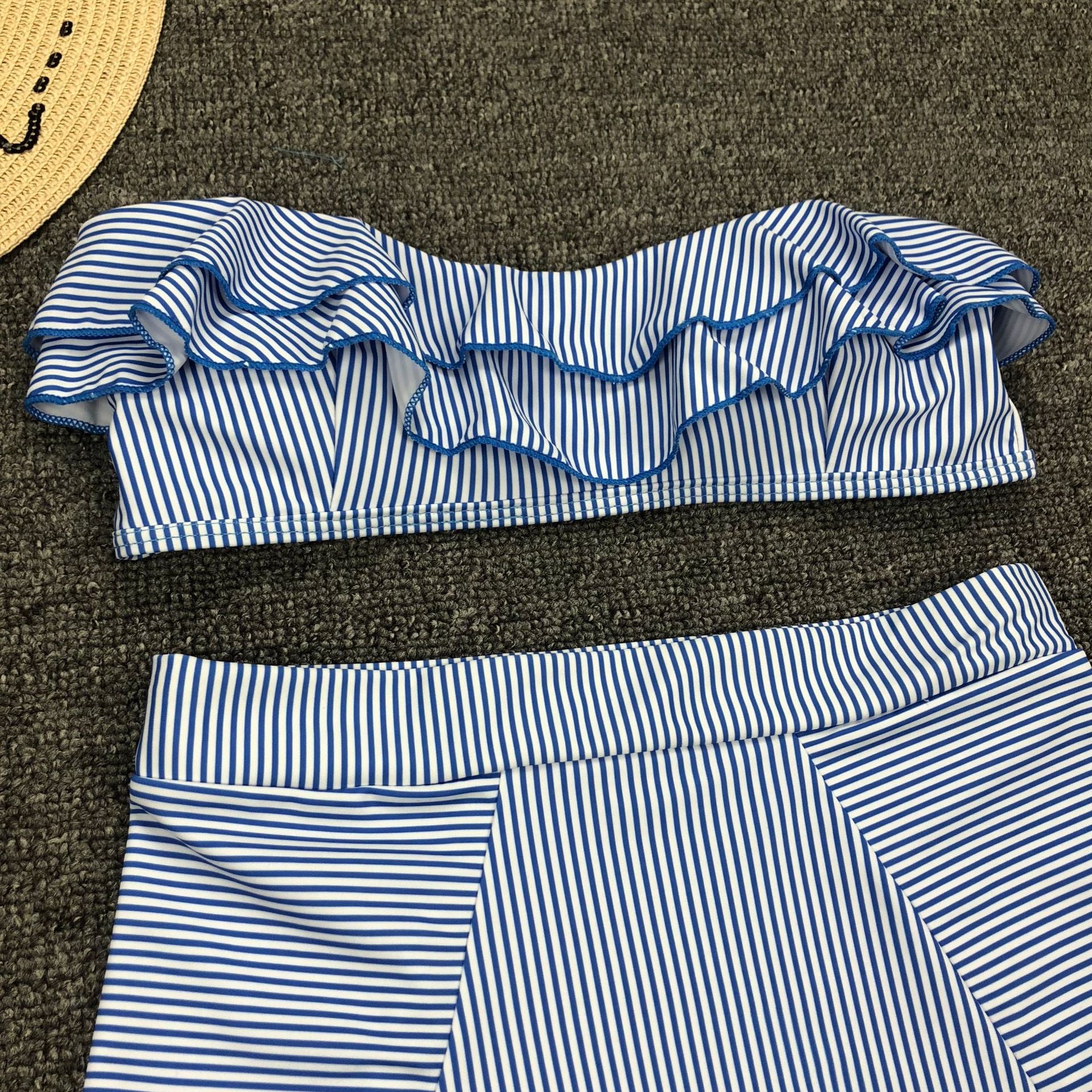 Women's Striped Ruffle High-Waist Bikini Set