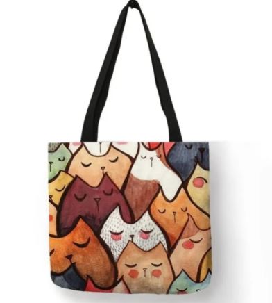Reusable Tote Cute Cats Print