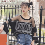 Women's O Neck Lace Long Sleeve Crop Top - Casual Style