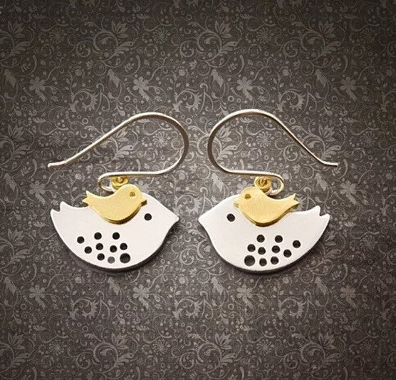 SKY TRAVELERS EARRINGS Little Bird Learning To Fly From Mom Bird in hooks | Jewelry