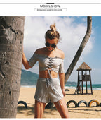LIVA Women's Off-Shoulder Shorts Set (Two Pieces)