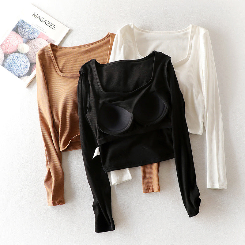 Autumn Square Neck Long Sleeve Crop Top with Pad