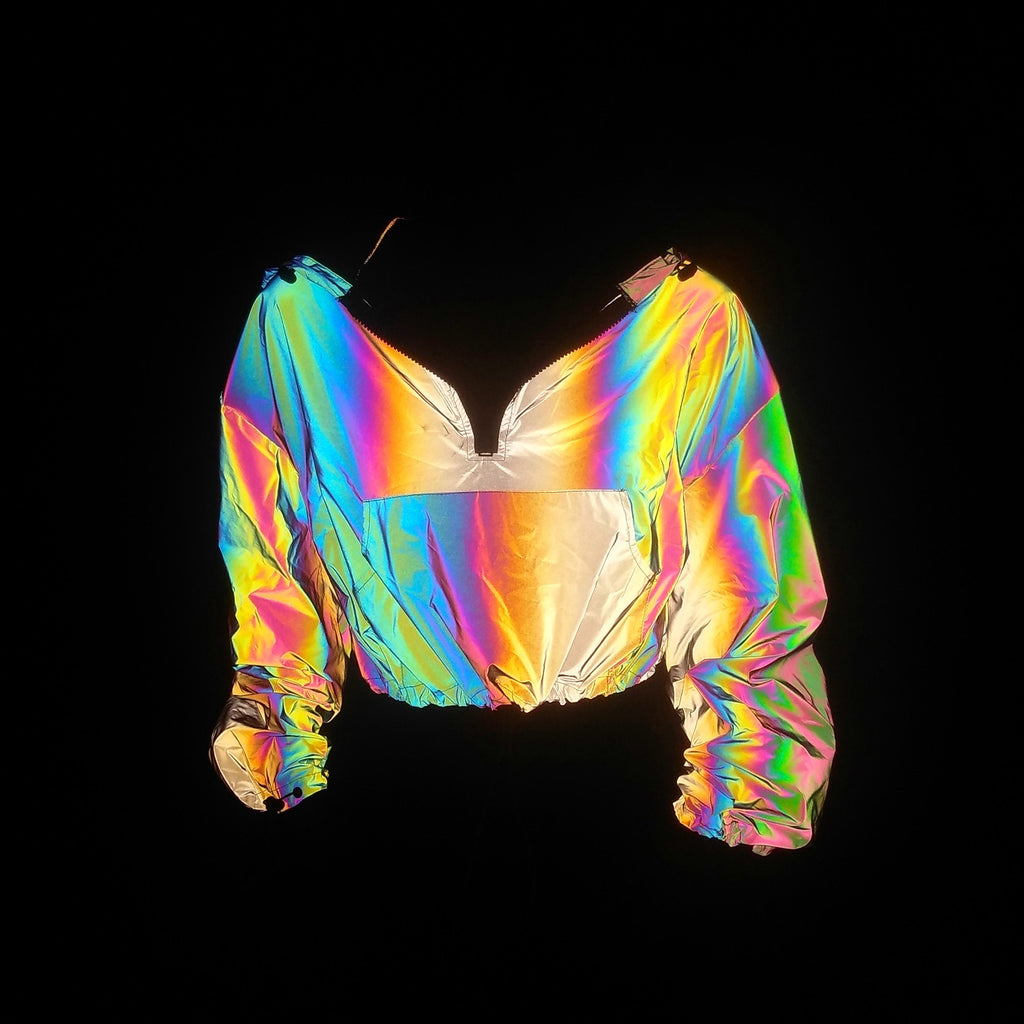 2024 Women's Colorful Reflective Hooded Jacket Crop Top