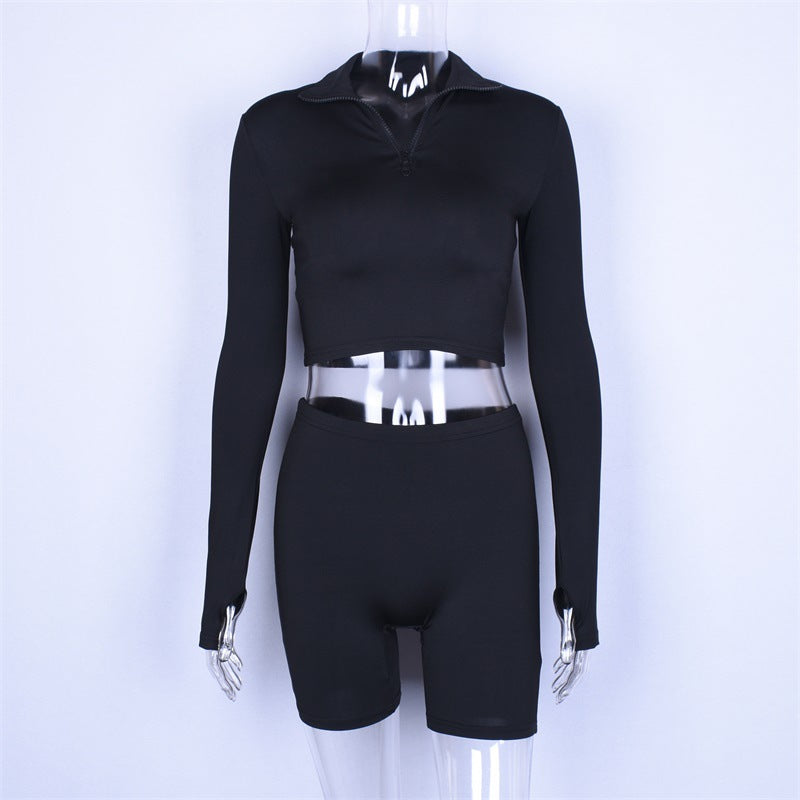 Spring Women's Long Sleeve Hoodie and Shorts Set