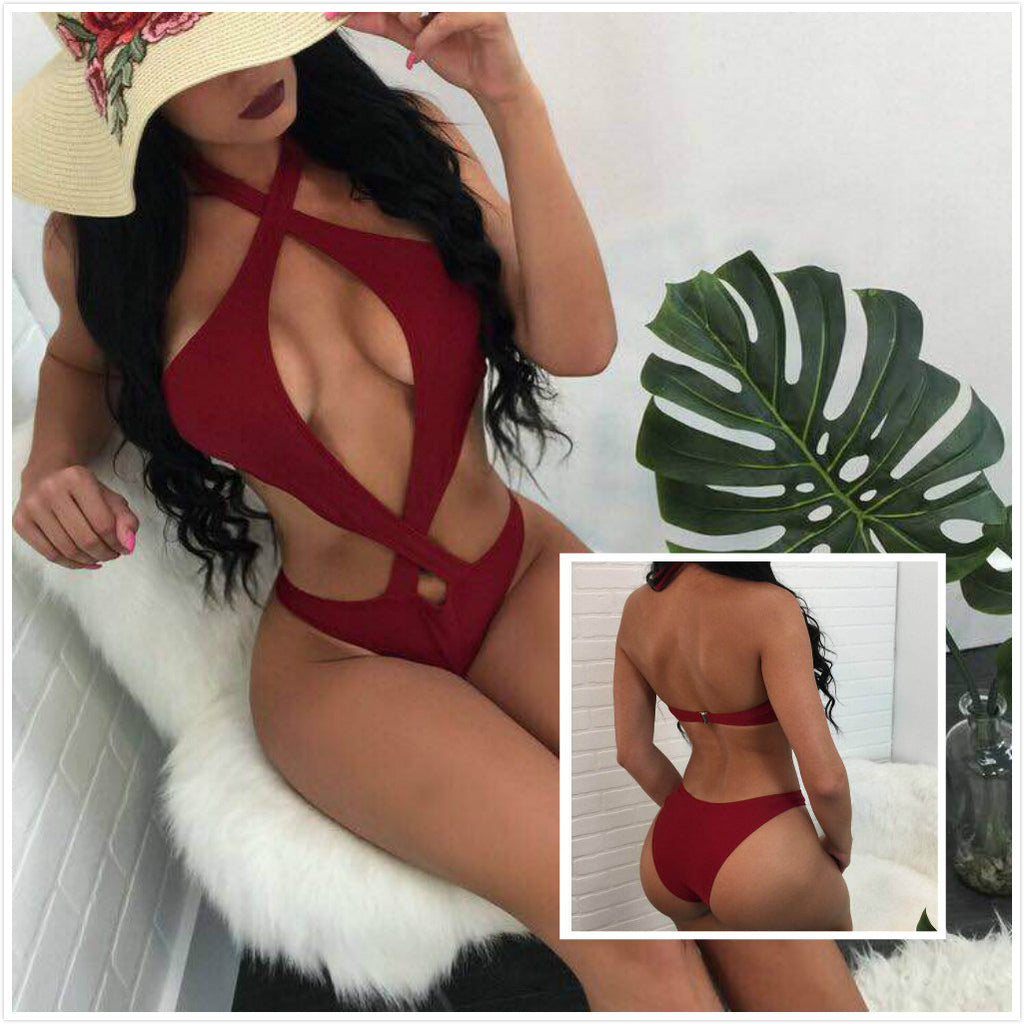 Tropical Leaf Knot-Front Bandeau Bikini Set