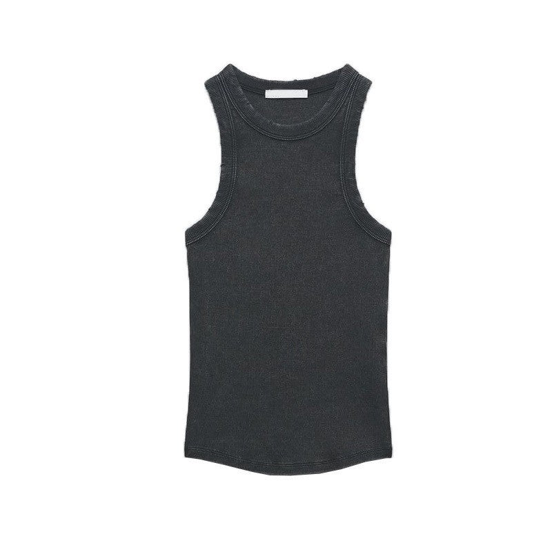 Retro American Style Ribbed Tank Top for Women