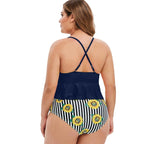 Plus Size Ruffle Tankini with Sunflower High-Waist Bottom
