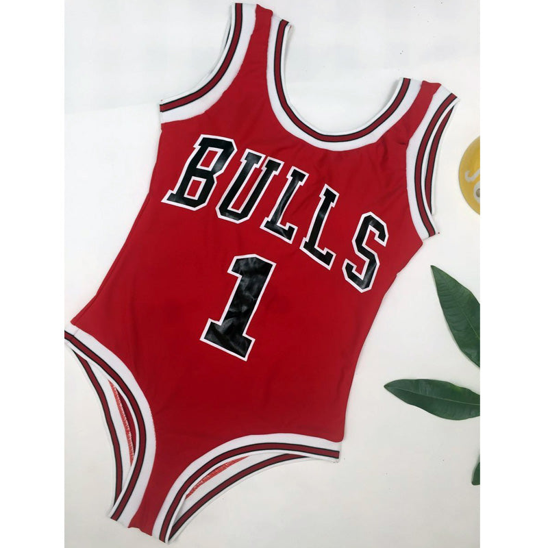 Red Basketball Jersey One-Piece Swimsuit