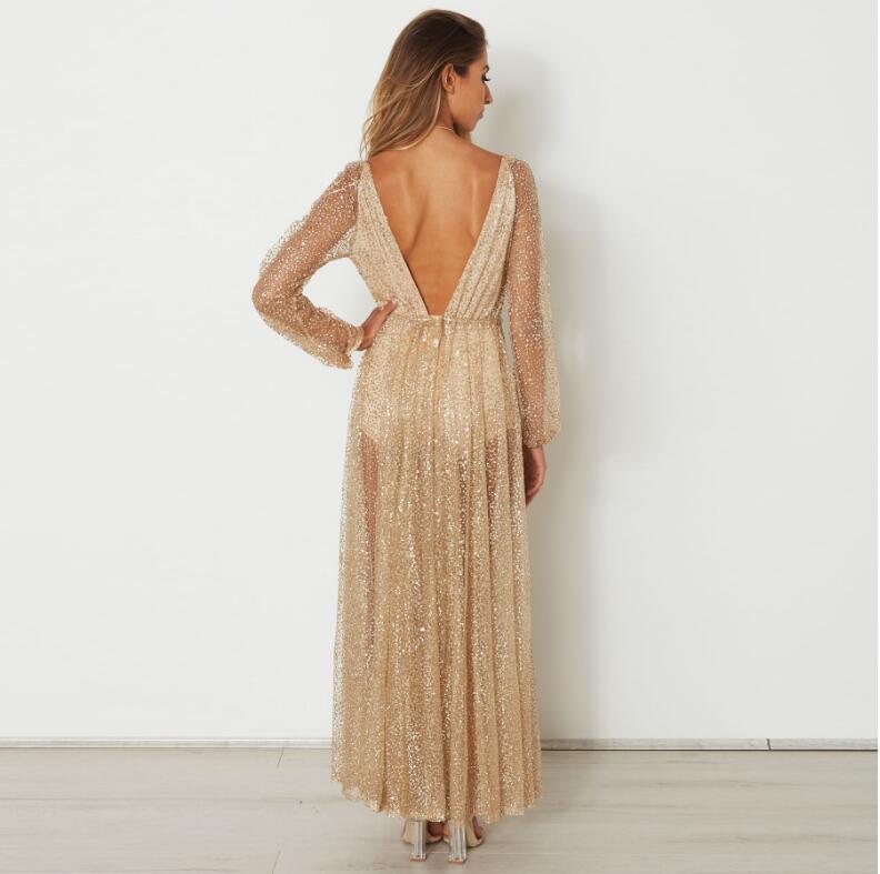 Sheer Sequin Long-Sleeve Beach Cover-Up