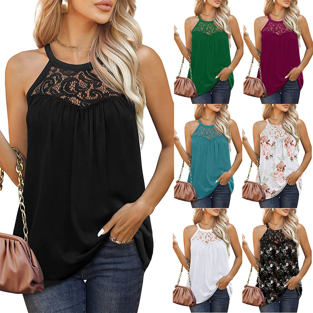 Women's Loose Fit Summer Lace Halter Tank Tops