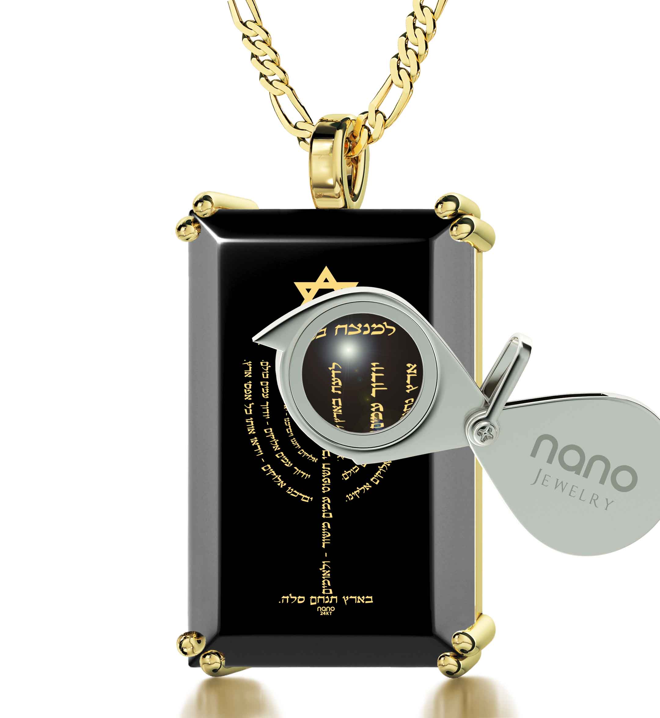 Men's Star of David Necklace Menorah Pendant Psalm 67 Inscribed on Onyx | Jewelry