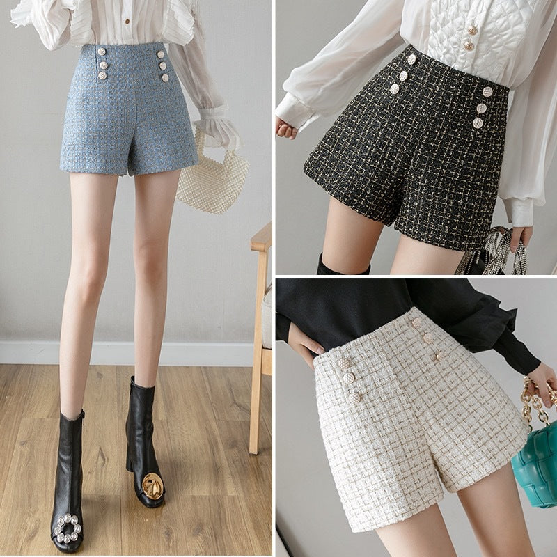 Chic High-Waisted Plaid Double-Breasted Shorts for Women