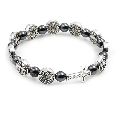 Hematite Rosary Bracelet with Religious Character Design | Christian Jewelry