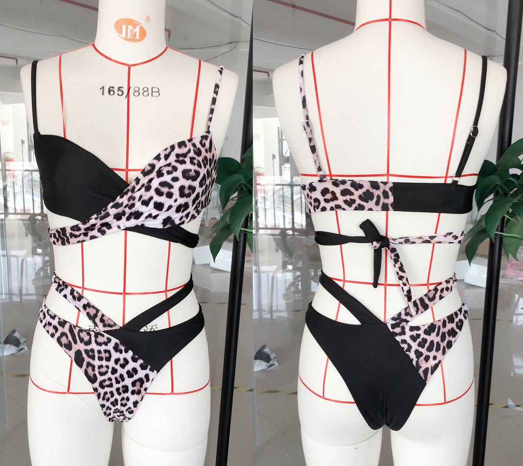 High Waist Leopard Print Bikini Swimsuit for Women