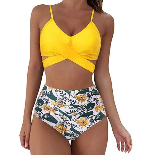 Wrap-Front Bikini Set with Leopard Bottom