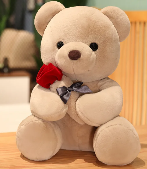 Hugging Roses Teddy Bear Plush Pillow | Home Decor