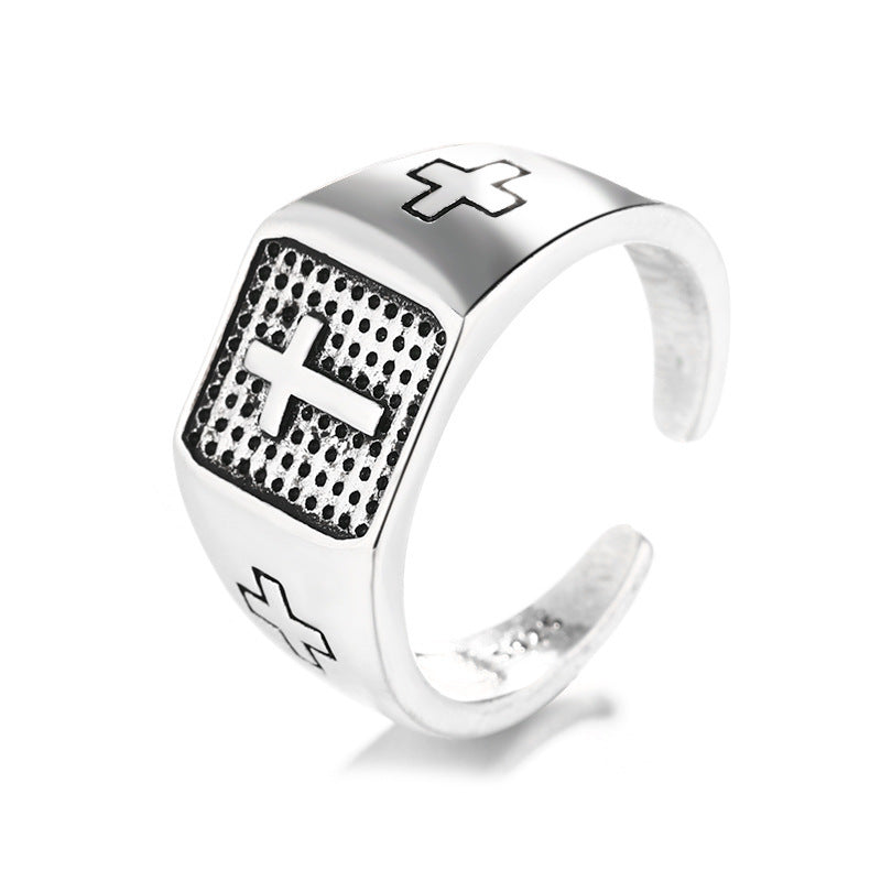 Punk Men's Ring with Marcasite Cross
