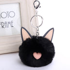 Fuzzy Pom Pom Keychain with Cat Ear Bag Charm | Accessory