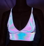 Trendy Reflective Crop Top with Hollow Design for Women